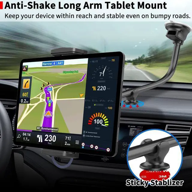 Alt view image 2 of 5 - APPS2Car Upgraded Tablet Car Mount for iPad Truck Holder Long Arm Extension Strong Suction Cup Windshield Mount for 7-13 Inch Tablet iPad Pro Air Mini