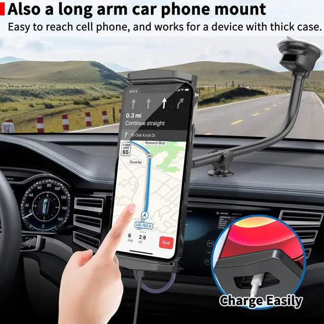 Alt view image 3 of 5 - APPS2Car Upgraded Tablet Car Mount for iPad Truck Holder Long Arm Extension Strong Suction Cup Windshield Mount for 7-13 Inch Tablet iPad Pro Air Mini