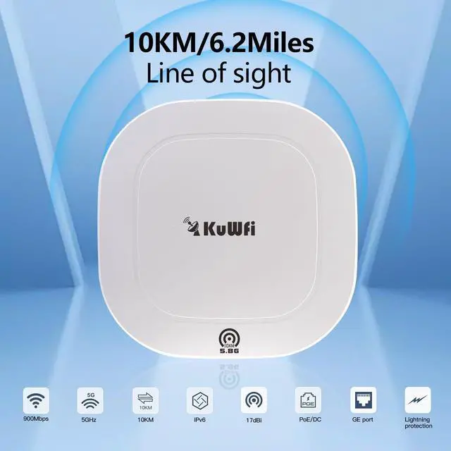 Alt view image 2 of 5 - KuWFi 5.8G Gigabit Point to Point WiFi Bridge Kit,TDMA Long Range Outdoor Access Point,10KM Point to Point Wireless Bridge CPE, Extending WiFi to outbuildings,Support Starlink Router/Camera