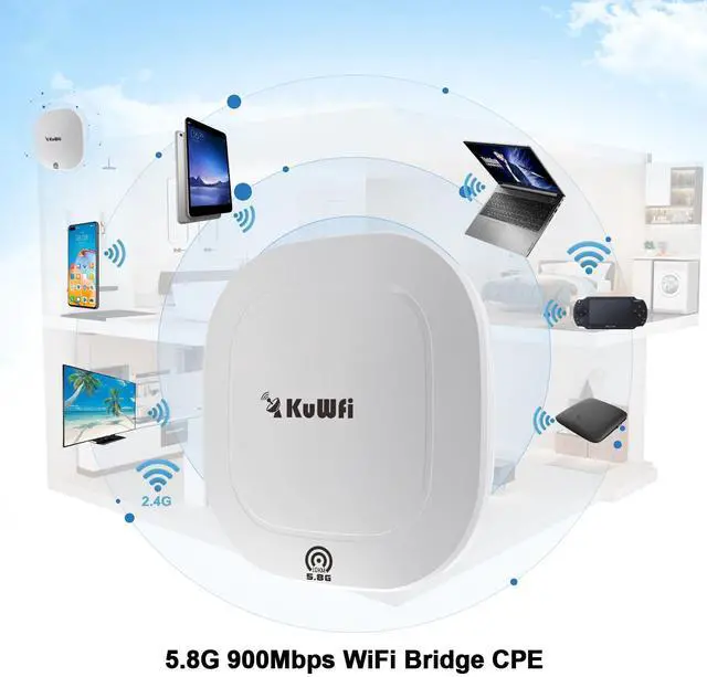 Alt view image 3 of 5 - KuWFi 5.8G Gigabit Point to Point WiFi Bridge Kit,TDMA Long Range Outdoor Access Point,10KM Point to Point Wireless Bridge CPE, Extending WiFi to outbuildings,Support Starlink Router/Camera