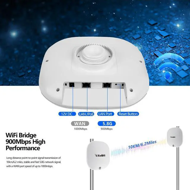 Alt view image 4 of 5 - KuWFi 5.8G Gigabit Point to Point WiFi Bridge Kit,TDMA Long Range Outdoor Access Point,10KM Point to Point Wireless Bridge CPE, Extending WiFi to outbuildings,Support Starlink Router/Camera