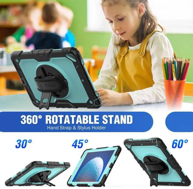 Alt view image 4 of 5 - Timecity for iPad Air 3rd Generation Case, for iPad Air 3 Case, for iPad Pro 10.5 Inch Case: with Heavy Duty Protection, Kickstand, Anti-Slip, Screen Protector, Hand/Shoulder Strap - Light Blue