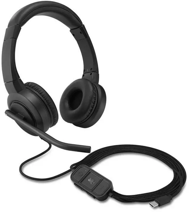 Main image of Kensington H1000 USB-C On-Ear Headset, 270deg Rotating Noise-Canceling Microphone, Quick Buttons for Volume, Play/Pause, Mute, and Busy, PC/Mac/Laptop - Black (K83450WW)