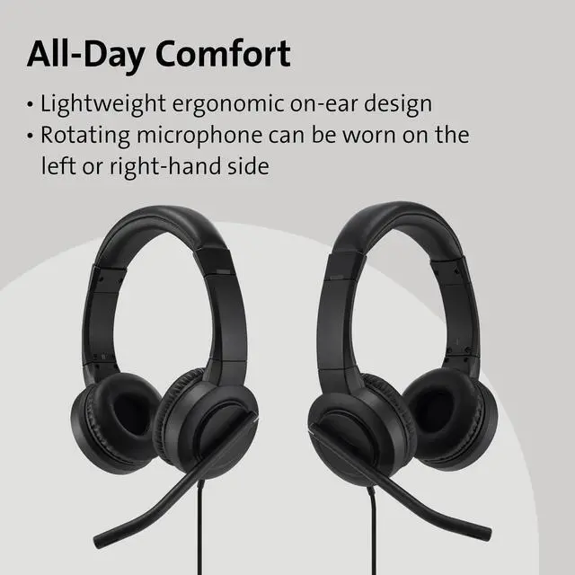 Alt view image 3 of 5 - Kensington H1000 USB-C On-Ear Headset, 270deg Rotating Noise-Canceling Microphone, Quick Buttons for Volume, Play/Pause, Mute, and Busy, PC/Mac/Laptop - Black (K83450WW)