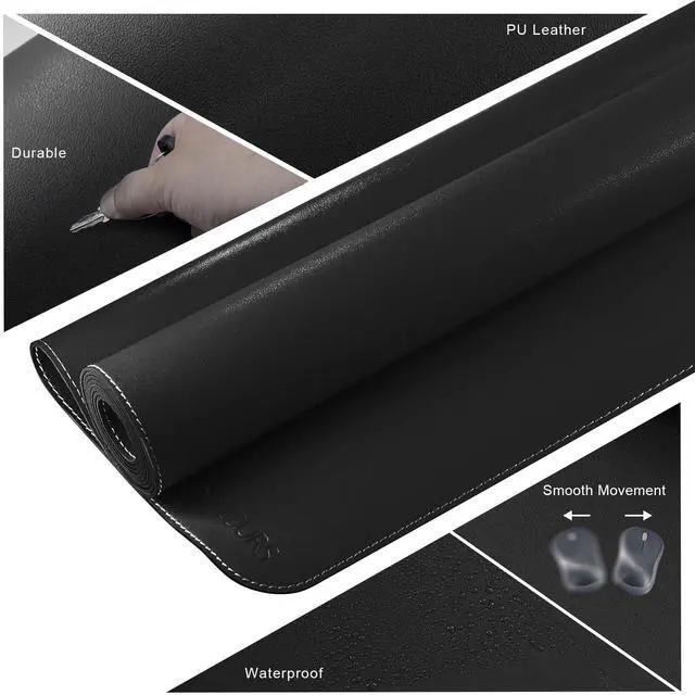 Alt view image 4 of 5 - Mydours 44" x 24" Extra Large Desk Pad, XXL Mouse Pad, Dual-Sided PU Leather Desk Blotter Mat, Desktop Protector, Keyboard Mouse Pad, Durable Portable Desk Pad Blotter, Computer Keyboard Mat (Black)