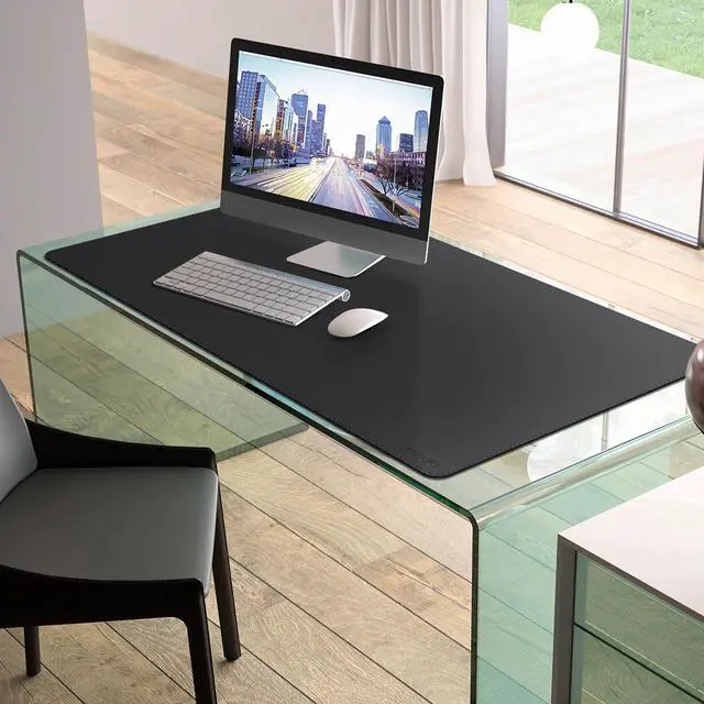 Alt view image 5 of 5 - Mydours 44" x 24" Extra Large Desk Pad, XXL Mouse Pad, Dual-Sided PU Leather Desk Blotter Mat, Desktop Protector, Keyboard Mouse Pad, Durable Portable Desk Pad Blotter, Computer Keyboard Mat (Black)