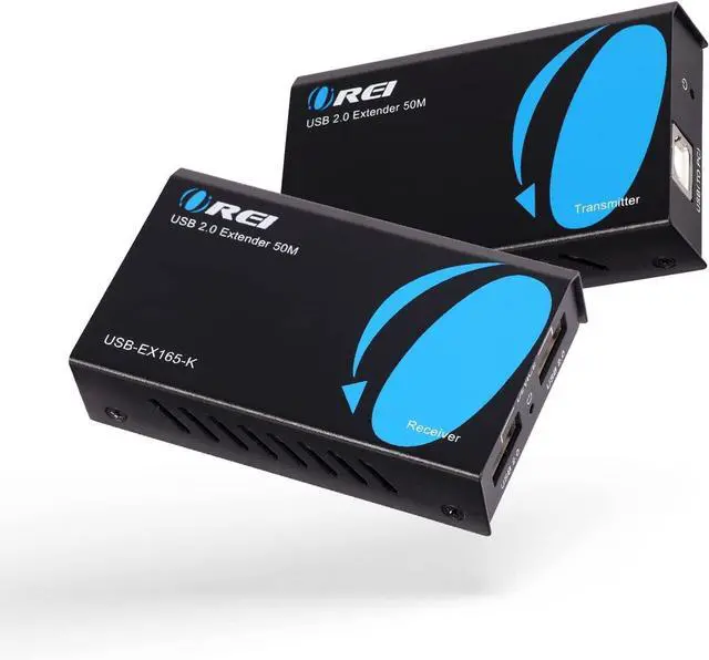 Main image of OREI USB Over Cat5e/6 Extender Upto 165 Feet - Extends USB 2.0 Signal Over LAN Ethernet with 2 Ports - Power Over Cable for Long Distance Extension Supports All Operating System (USB-EX165-K)