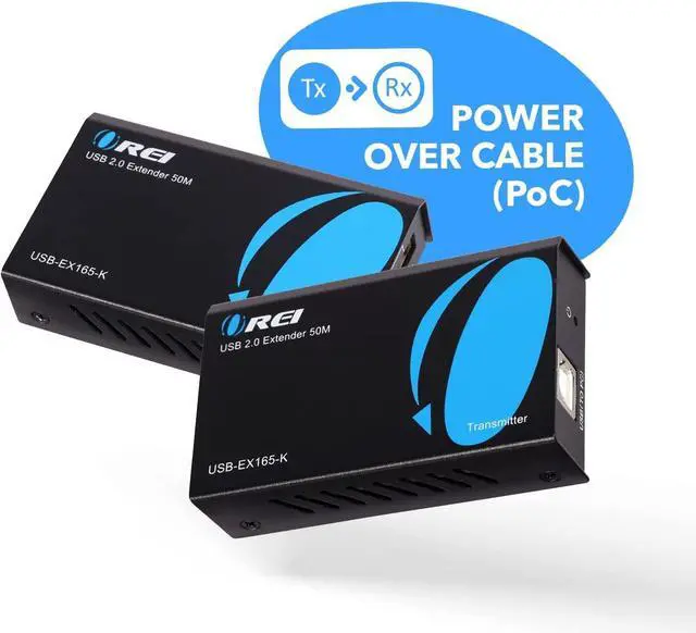 Alt view image 3 of 5 - OREI USB Over Cat5e/6 Extender Upto 165 Feet - Extends USB 2.0 Signal Over LAN Ethernet with 2 Ports - Power Over Cable for Long Distance Extension Supports All Operating System (USB-EX165-K)