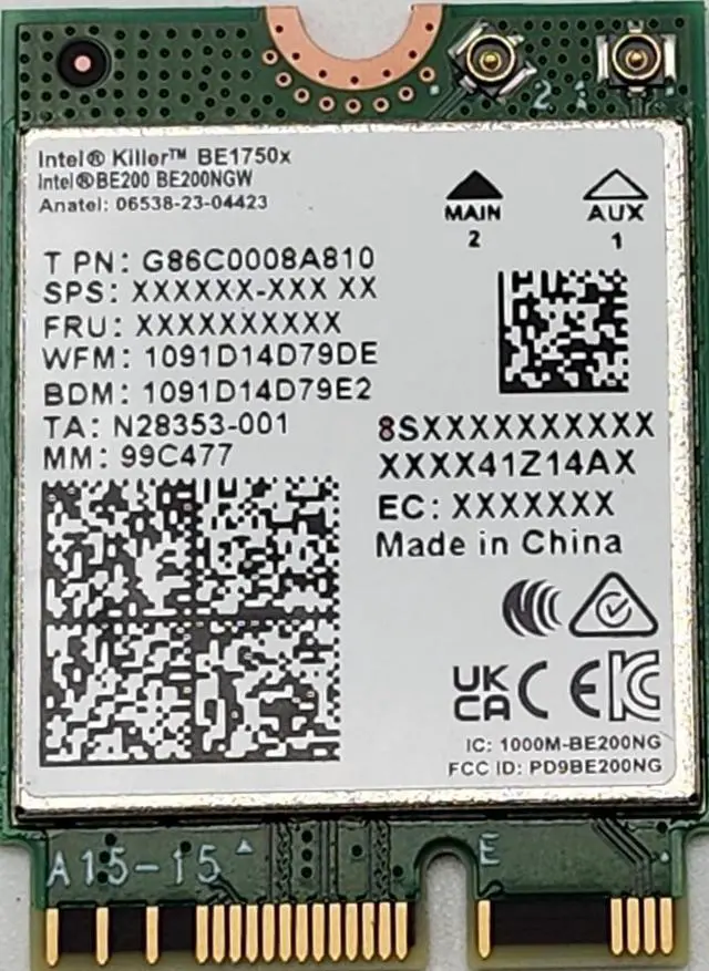 Main image of Intel Killer BE200 1750x & BT 5.4 Wi-Fi 7 Card with M.2. pcie Key E Interface for Intel Processors Single Pack. Ultra Low Latency Ideal for Gaming., white/Green