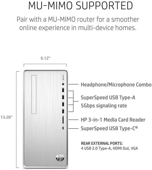 Alt view image 3 of 5 - HP Pavilion Desktop PC, AMD Ryzen 5 5600G, 12 GB RAM, 512 GB SSD, Windows 11 Home, Wi-Fi 5 & Bluetooth Connectivity, 9 USB Ports, Wired Keyboard and Mouse Combo, Pre-Built PC Tower (TP01-2040, 2022)