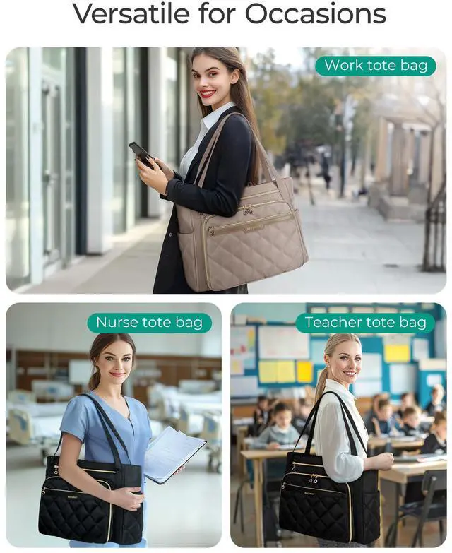 Alt view image 5 of 5 - BAGSMART Teacher Tote Bag for Women 15.6in Quilted with Insulated Pocket & Nurse Bag Features (Brown)