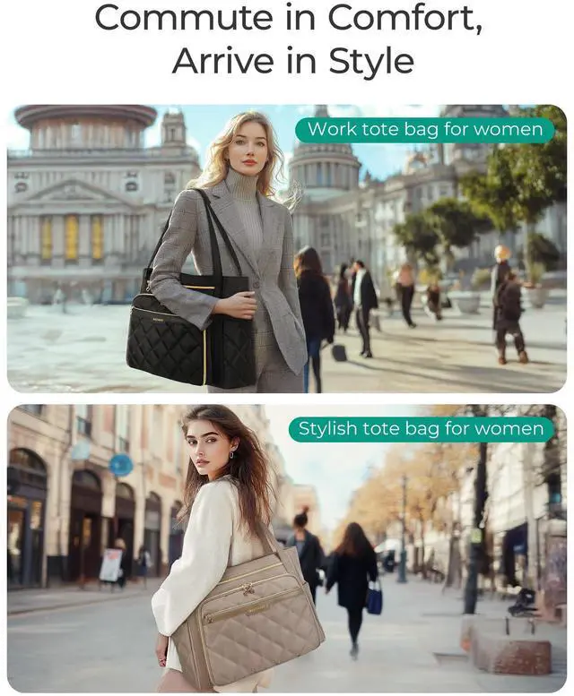 Alt view image 4 of 5 - BAGSMART Teacher Tote Bag for Women 15.6in Quilted with Insulated Pocket & Nurse Bag Features (Brown)