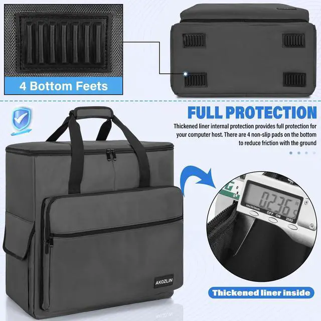 Alt view image 4 of 5 - AKOZLIN Desktop Gaming Computer Tower PC Chassis Carrying Case Travel Storage Bag for Keyboard Mouse Accessories Grey