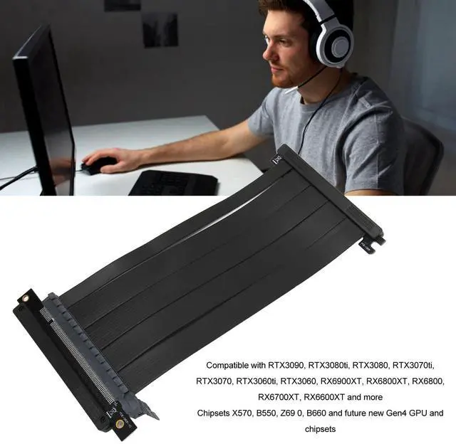 Alt view image 3 of 5 - Graphics Card Extension Cable, Reverse Ultra PCIE4.0 X16 Riser Cable Shielded High Speed Flexible Vertical Mount Extension Cable Extension Port Adapter for Gaming