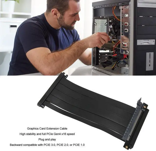 Alt view image 2 of 5 - Graphics Card Extension Cable, Reverse Ultra PCIE4.0 X16 Riser Cable Shielded High Speed Flexible Vertical Mount Extension Cable Extension Port Adapter for Gaming