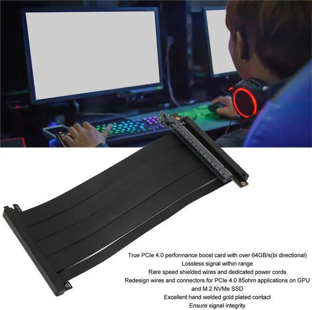 Alt view image 4 of 5 - Graphics Card Extension Cable, Reverse Ultra PCIE4.0 X16 Riser Cable Shielded High Speed Flexible Vertical Mount Extension Cable Extension Port Adapter for Gaming