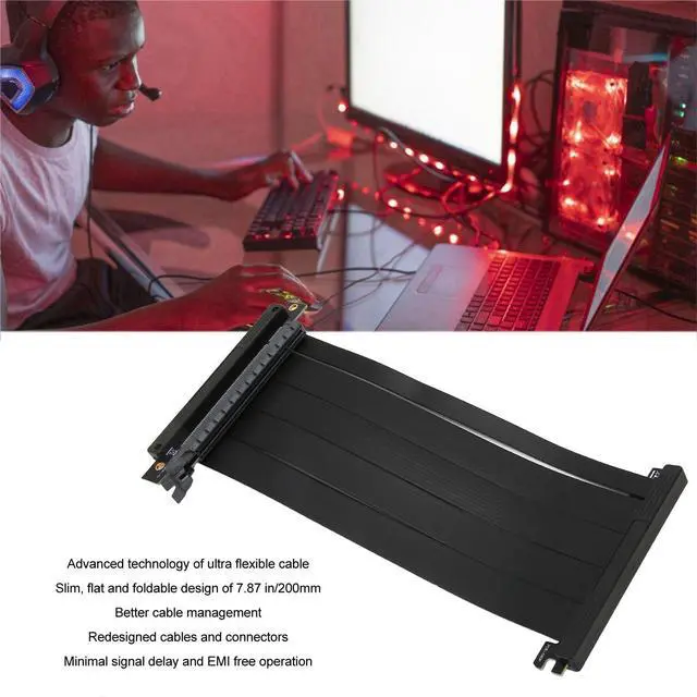 Alt view image 5 of 5 - Graphics Card Extension Cable, Reverse Ultra PCIE4.0 X16 Riser Cable Shielded High Speed Flexible Vertical Mount Extension Cable Extension Port Adapter for Gaming