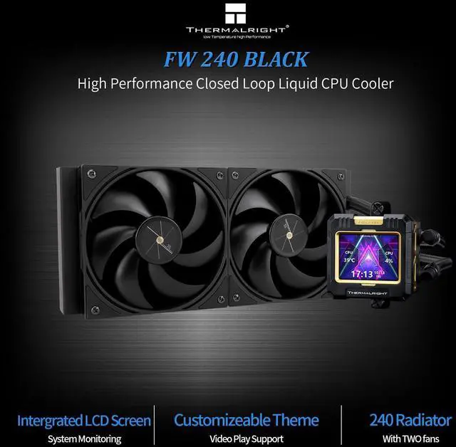 Alt view image 2 of 5 - Thermalright FW 240 Black-240mm AIO CPU Liquid Cooler,IPS LCD Screen with 320 * 240 Resolution,for AM4/AM5,Intel LGA1700/1851,2.4 inchMagnet-Absorbent LCD Screen for Images -Black