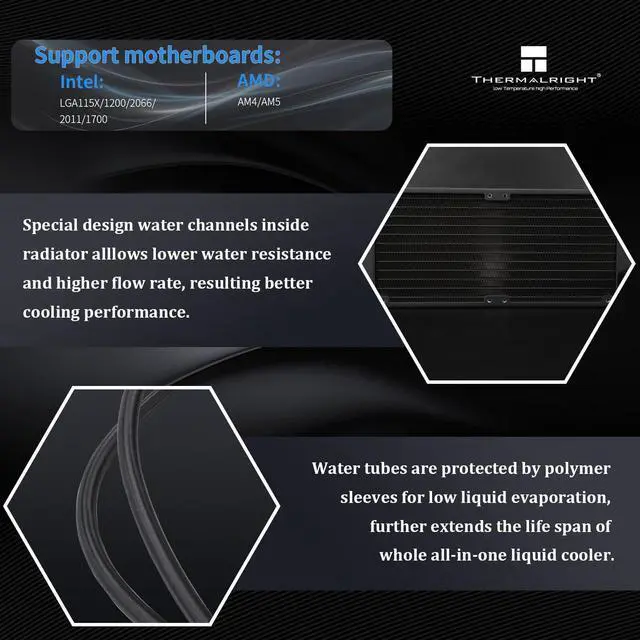 Alt view image 3 of 5 - Thermalright FW 240 Black-240mm AIO CPU Liquid Cooler,IPS LCD Screen with 320 * 240 Resolution,for AM4/AM5,Intel LGA1700/1851,2.4 inchMagnet-Absorbent LCD Screen for Images -Black