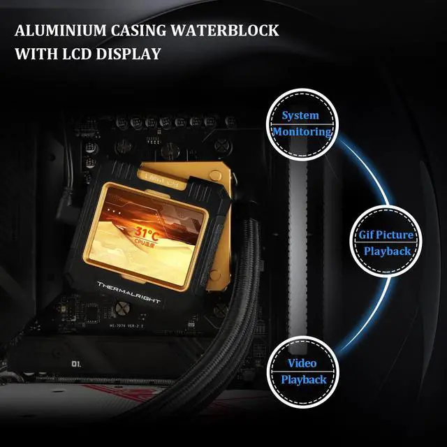 Alt view image 4 of 5 - Thermalright FW 240 Black-240mm AIO CPU Liquid Cooler,IPS LCD Screen with 320 * 240 Resolution,for AM4/AM5,Intel LGA1700/1851,2.4 inchMagnet-Absorbent LCD Screen for Images -Black