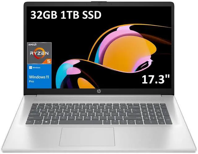 Main image of HP 17 Laptop (17.3" FHD Anti-Glare, AMD Ryzen 5 7430U, 32GB RAM, 1TB SSD, 6-Core (> i7-1165G7)), for Business, Enterprise, Students, Long Battery Life, Webcam, Fast Charge, Win 11 Pro w/AI Copilot