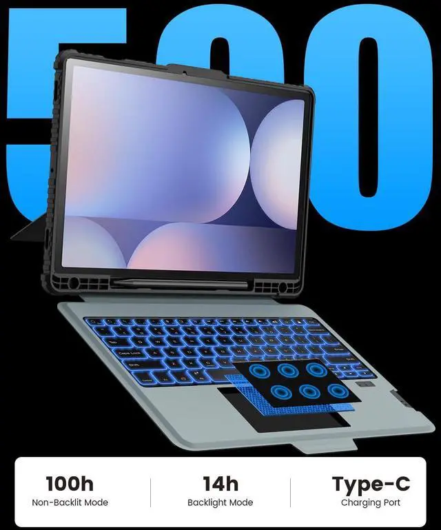 Alt view image 3 of 5 - Nillkin for Samsung Galaxy Tab S10 Plus Detachable Keyboard Case with 7 Backlit, Kickstand, Trackpad, S Pen Holder, Tab S10+ 5G Tablet Case 12.4''