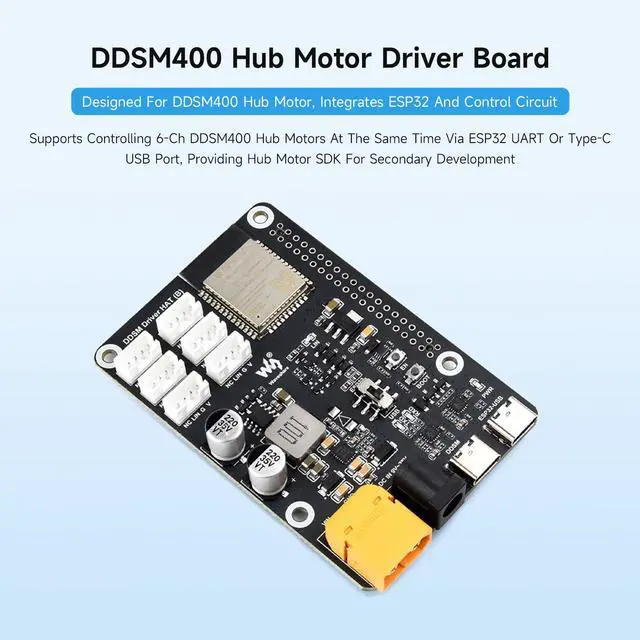 Alt view image 3 of 5 - Waveshare Direct Drive Servo Motor Driver Board (B), Integrates ESP32 and Control Circuit, 2.4G WiFi Support, Suitable for DDSM400 Hub Motor, ESP Now Support