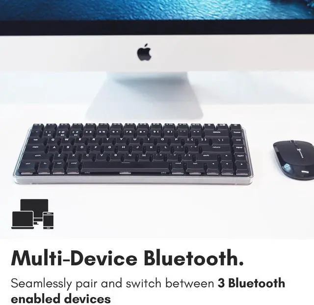 Alt view image 3 of 5 - Macally 75% Mac Mechanical Keyboard Wireless - Multi Device, Backlit, Tactile Blue Switches, Rechargeable - Mac Bluetooth Keyboard - Compact Wireless Keyboard for Mac Professionals - Black/Gray