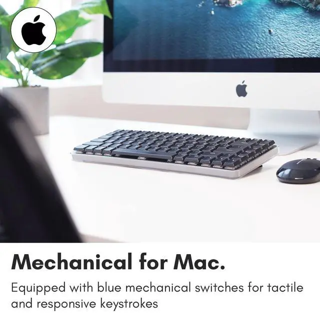 Alt view image 2 of 5 - Macally 75% Mac Mechanical Keyboard Wireless - Multi Device, Backlit, Tactile Blue Switches, Rechargeable - Mac Bluetooth Keyboard - Compact Wireless Keyboard for Mac Professionals - Black/Gray