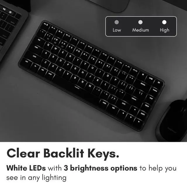 Alt view image 4 of 5 - Macally 75% Mac Mechanical Keyboard Wireless - Multi Device, Backlit, Tactile Blue Switches, Rechargeable - Mac Bluetooth Keyboard - Compact Wireless Keyboard for Mac Professionals - Black/Gray