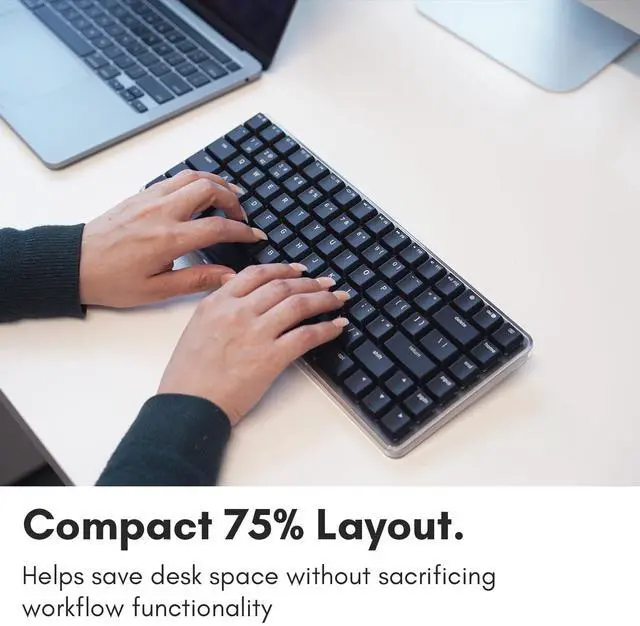 Alt view image 5 of 5 - Macally 75% Mac Mechanical Keyboard Wireless - Multi Device, Backlit, Tactile Blue Switches, Rechargeable - Mac Bluetooth Keyboard - Compact Wireless Keyboard for Mac Professionals - Black/Gray