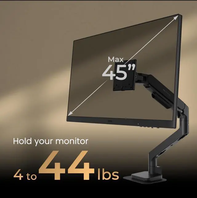 Alt view image 2 of 5 - BenQ BSH01 Ergo Monitor Arm -Gas Spring Monitor Stand for Up to 45'' & 44lbs Screens, Heavy Duty, Quick Installation, No Sagging, Top Clamp and Grommet Base, Reinforcement Plate, VESA 75x75 &100x100mm