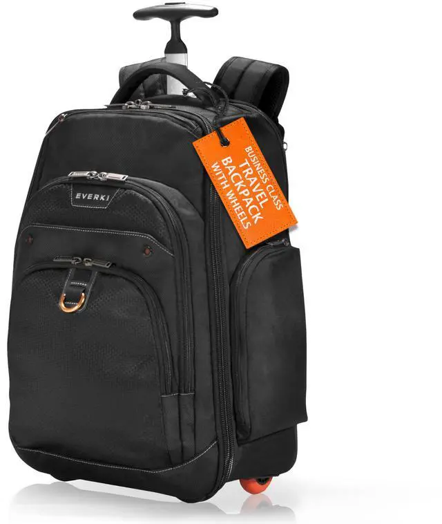 Alt view image 2 of 5 - Everki Atlas Wheeled Laptop Backpack (EKP122) with Orange Accessory Pouch - Rolling Backpack with 13"-17.3" Compartment, 30L Capacity - Wheeled Travel Backpack & Accessory Pouch Bundle