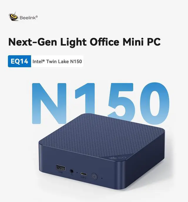 Alt view image 2 of 5 - Beelink Mini PC, EQ14 Mini Computer Twin Lake N150(up to 3.6GHz) 4C/4T, Desktop Computer 16G DDR4 RAM 500G SSD 4K 60Hz Dual HDMI WiFi 6/BT5.2/Dual 1000Mbps for Office/Home/HTPC/Family-NAS