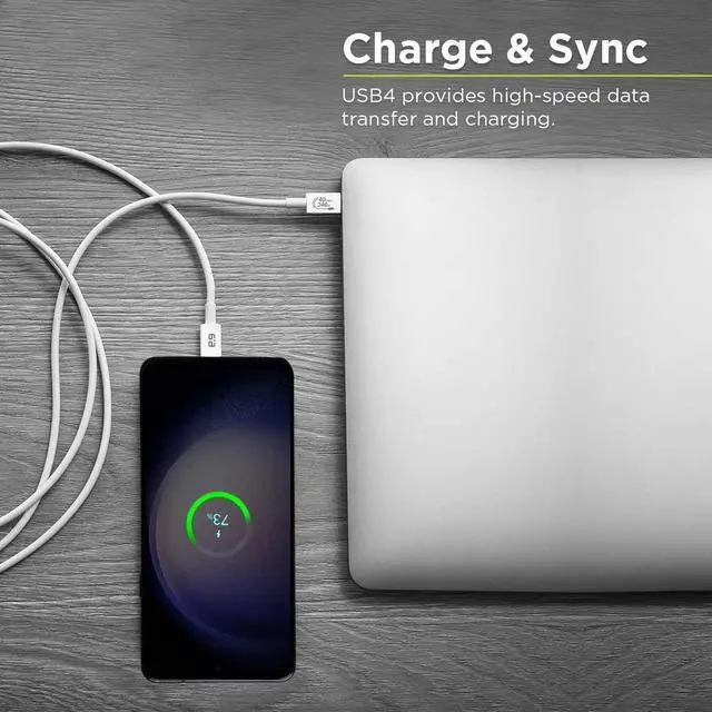 Alt view image 4 of 5 - PureGear USB-C to C USB4 Cable (3ft) with Power Delivery for iPhone 15, 15 Plus, 15 Pro, 15 Pro Max, Galaxy, Pixel Phones, Type C Laptops, & More USB-C Devices - Lifetime Replacement Coverage (White)