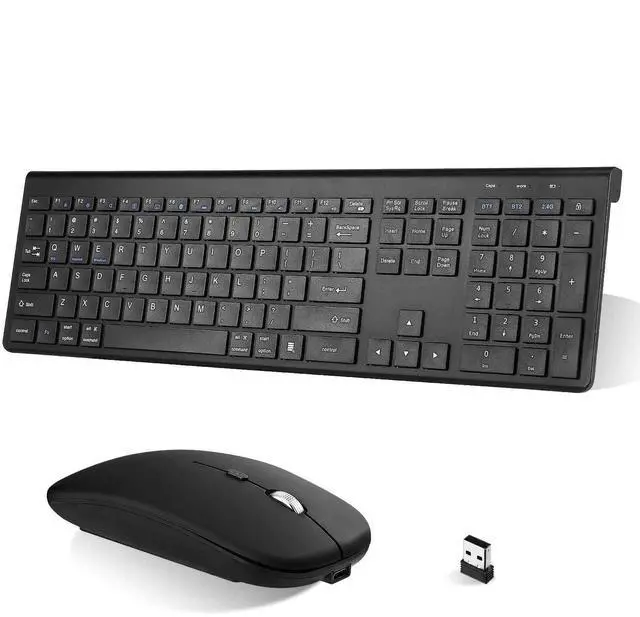 Main image of UrbanX Plug and Play Compact Rechargeable Wireless Bluetooth Full Size Keyboard and Mouse Combo for Hisense 50A6G TV - Windows, macOS, iPadOS, Android, PC, Mac, Laptop, Smartphone, Tablet -Black