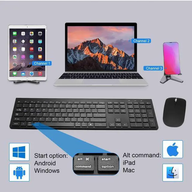 Alt view image 2 of 5 - UrbanX Plug and Play Compact Rechargeable Wireless Bluetooth Full Size Keyboard and Mouse Combo for Hisense 50A6G TV - Windows, macOS, iPadOS, Android, PC, Mac, Laptop, Smartphone, Tablet -Black