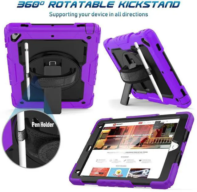 Alt view image 5 of 5 - Timecity Case Compatible with iPad 9.7 Inch (for iPad 6th/5th Generation Case 2018 2017/ for iPad Air2 Case/for iPad Pro 9.7) with Rotating Stand/Strap Full-Body Silicone+PC Protective Case- Purple