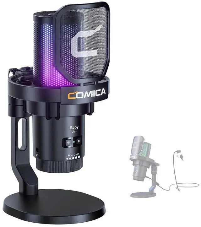 Main image of COMICA Ejoy Uni(D) USB Gaming Microphone with Noise Cancellation, RGB Lights, Monitoring, Muting, Streaming Mic for Computer, PS5, PS4, Streaming, Podcast, Chat, Twitch, YouTube, Discord