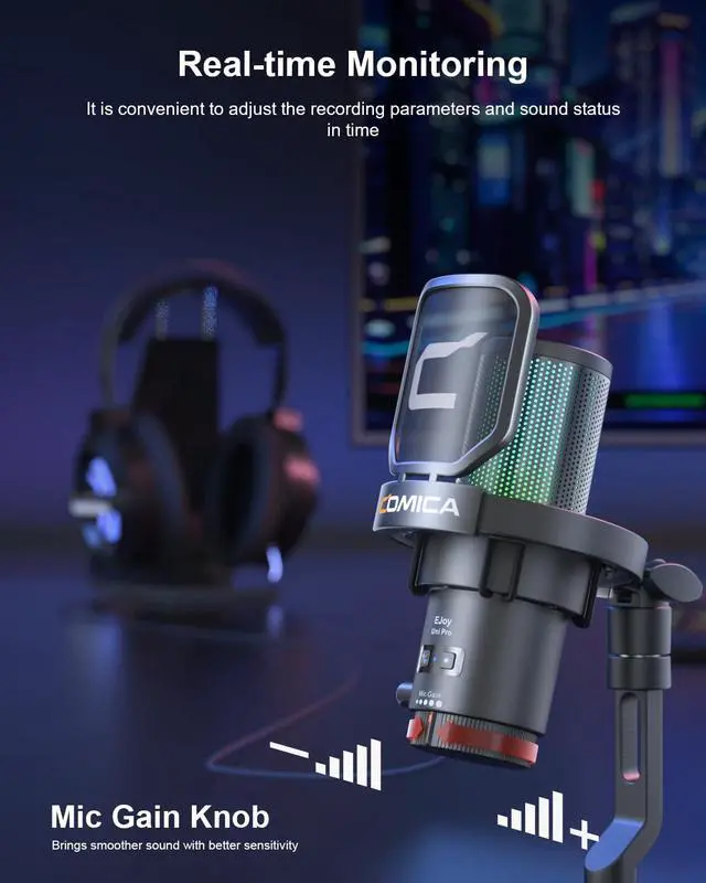 Alt view image 4 of 5 - COMICA Ejoy Uni(D) USB Gaming Microphone with Noise Cancellation, RGB Lights, Monitoring, Muting, Streaming Mic for Computer, PS5, PS4, Streaming, Podcast, Chat, Twitch, YouTube, Discord