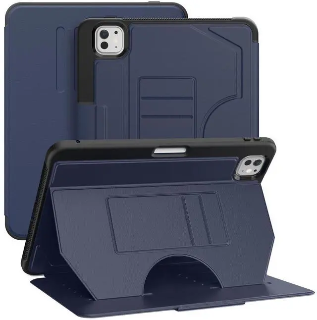 Main image of Dteck for Apple iPad Pro 11-inch (M4) Case 2024 Release (A2836/A2837), Classic PU Leather Folio Case with Adjustable Stand/Pencil Holder/Auto Sleep Wake Function, Protective Magnetic Solid Cover, Blue