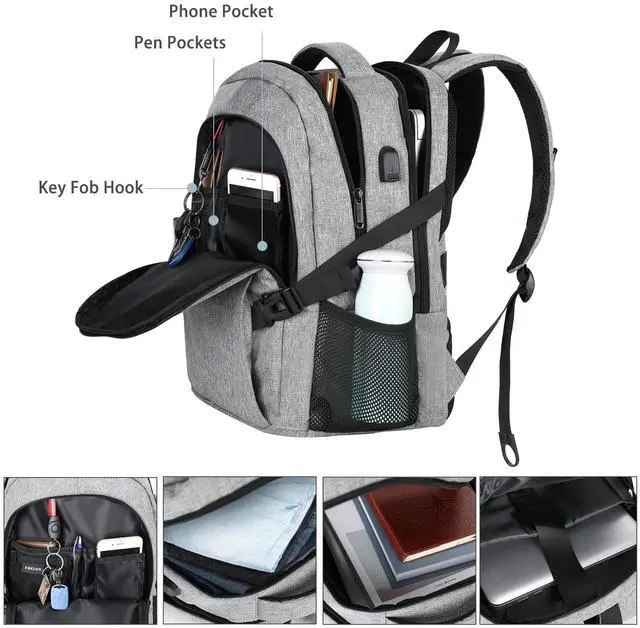 Alt view image 2 of 5 - ANKUER Backpacks for Men Women, Backpack Fits Up 15.6 in Laptop Backpack for Travel, Backpacks with USB Charging Port, Work Business Backpack for Women (Grey)