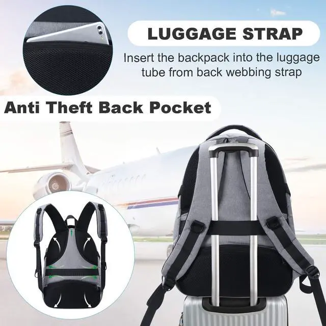 Alt view image 4 of 5 - ANKUER Backpacks for Men Women, Backpack Fits Up 15.6 in Laptop Backpack for Travel, Backpacks with USB Charging Port, Work Business Backpack for Women (Grey)