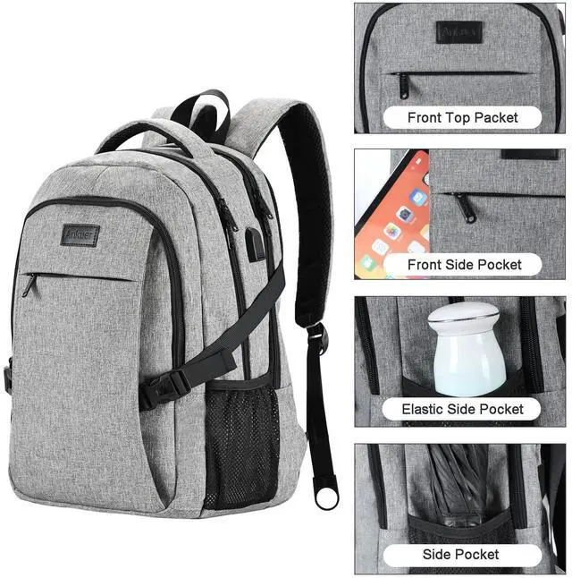 Alt view image 5 of 5 - ANKUER Backpacks for Men Women, Backpack Fits Up 15.6 in Laptop Backpack for Travel, Backpacks with USB Charging Port, Work Business Backpack for Women (Grey)