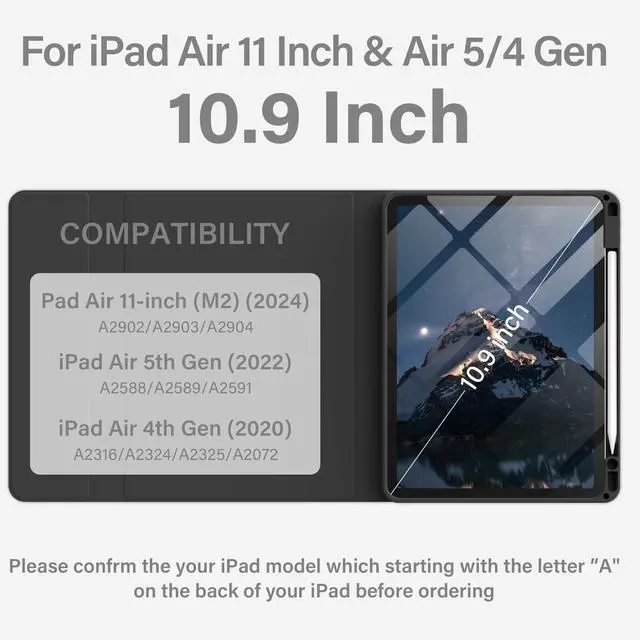 Alt view image 2 of 5 - Aoub Keyboard Case for iPad Air 11-Inch M2 2024, iPad Air 5th/4th Gen 2022/2020, 7 Color Backlit, Folio Detachable Wireless Bluetooth Keyboard Cover Soft TPU Back Case with Pencil Holder, Black