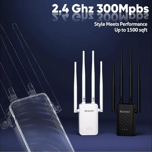Alt view image 2 of 5 - Atoveir WiFi Extender with Ethernet Port, Powerful WiFi Repeater for Home, 2.4Ghz Internet Booster, Compatible with All Routers, Smart 1-Tap Setup, White