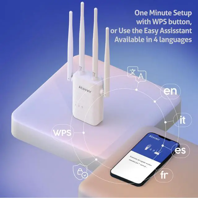 Alt view image 4 of 5 - Atoveir WiFi Extender with Ethernet Port, Powerful WiFi Repeater for Home, 2.4Ghz Internet Booster, Compatible with All Routers, Smart 1-Tap Setup, White