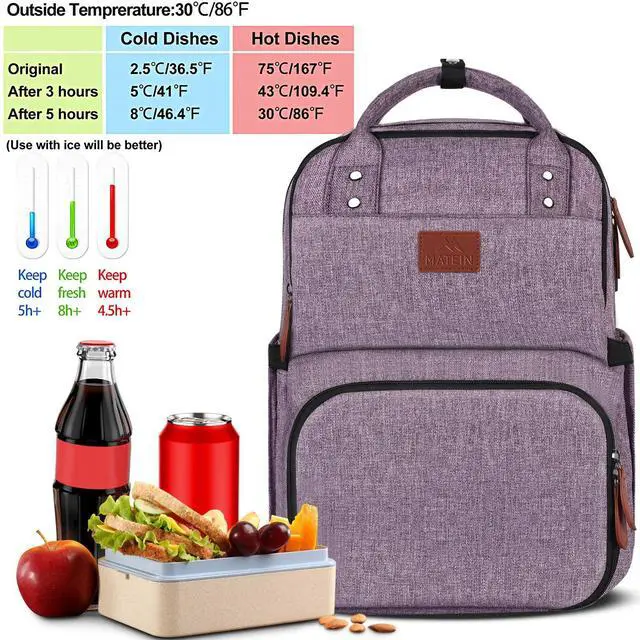 Alt view image 2 of 5 - MATEIN Womens Backpack with Lunch Compartment, 17 Inch Laptop Backpack with USB Port, Water Resistant Cooler Backpack Tote Food Bag for Work College Travel Camping Picnic, Gift for Her (Purple)