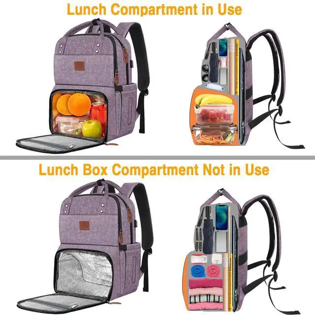 Alt view image 5 of 5 - MATEIN Womens Backpack with Lunch Compartment, 17 Inch Laptop Backpack with USB Port, Water Resistant Cooler Backpack Tote Food Bag for Work College Travel Camping Picnic, Gift for Her (Purple)