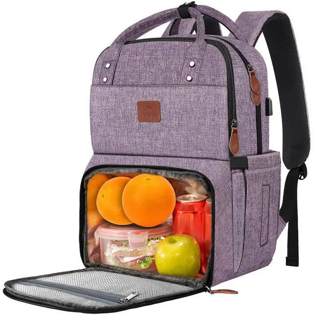 Main image of MATEIN Womens Backpack with Lunch Compartment, 17 Inch Laptop Backpack with USB Port, Water Resistant Cooler Backpack Tote Food Bag for Work College Travel Camping Picnic, Gift for Her (Purple)